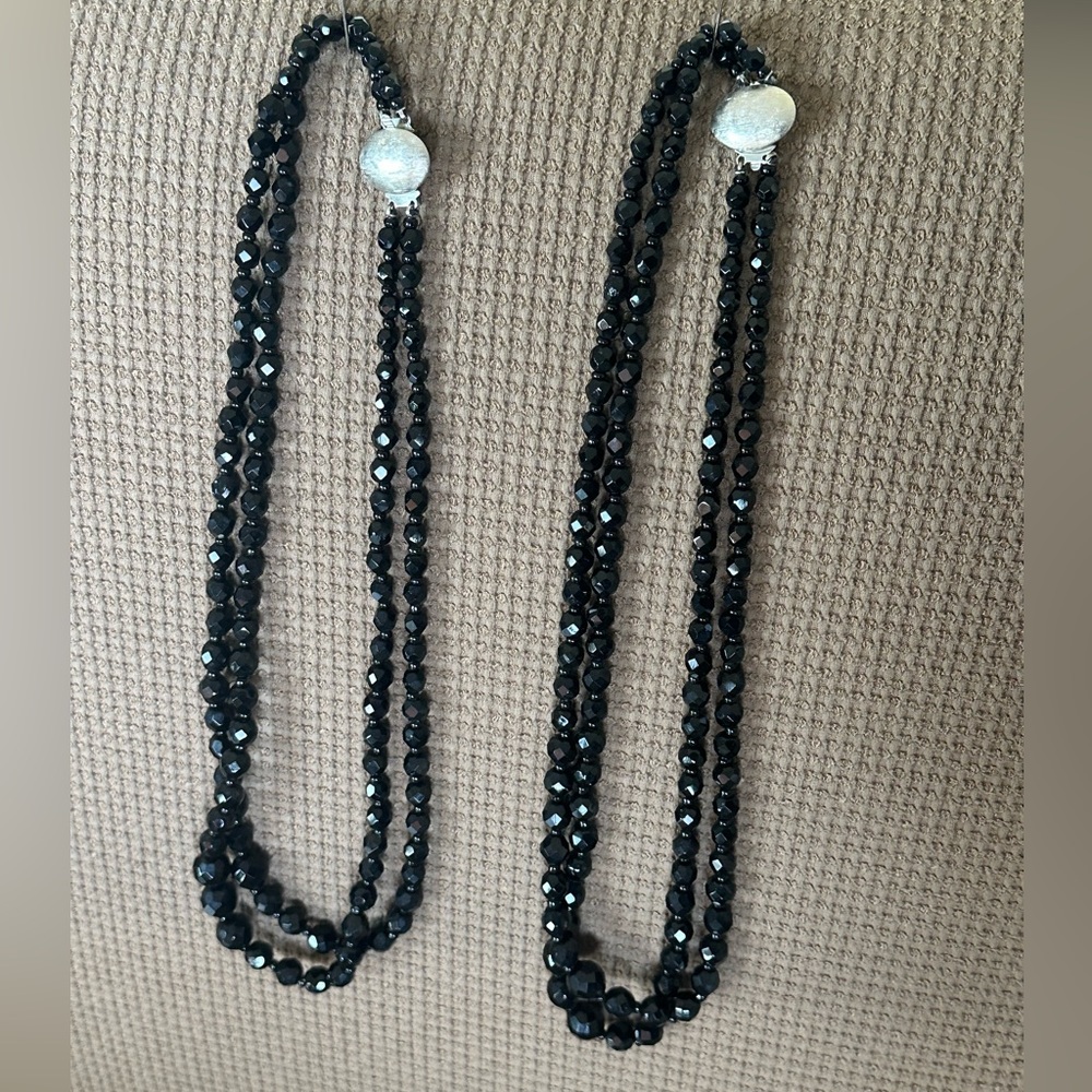 Vintage! 2 Austrian Black Crystal Double Strand Necklaces